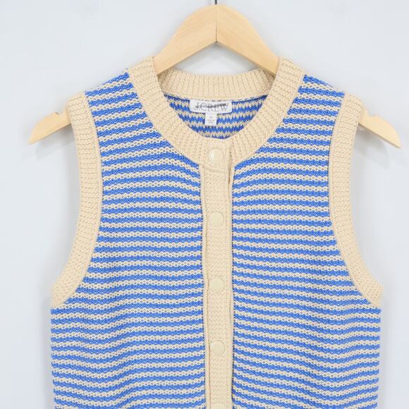 J.Crew Cropped Sweater Shell Stripe Parchment Santorini Blue Size M NWT - Picture 3 of 8